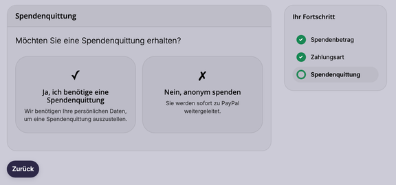 Bild Spendenformular Beleg